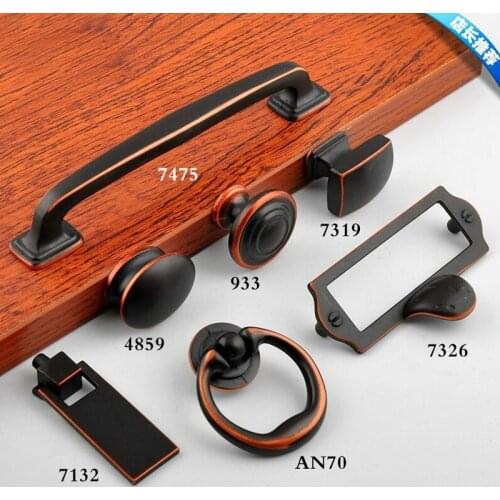 7PCS/LOT Europe Retro Brass Black Red Cupboard Closet Cabinet Furniture Handle Knob Drawer Knob Locker Pull Free Screws