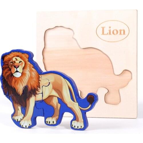 8PCS Animals 3d Puzzles Montessori Toys Kids Lion Elepant Wooden Puzzle Educational Toys For Children Large Bricks Baby Toy