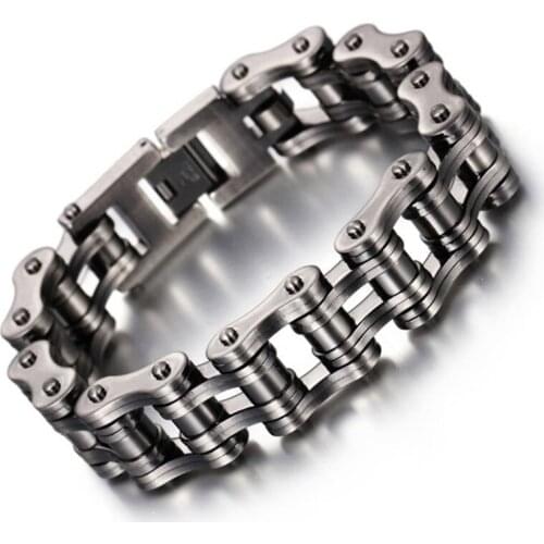Hiphop Heavy Brush Bike Bracelet Vintage Punk Male Matte Stainless Steel Motorcycle Biker Bicycle Chain Mens Bracelets Jewelry