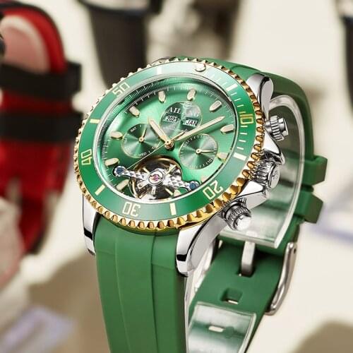 AILANG original authentic watch mens automatic mechanical watch fashion hollow waterproof luminous silicone strap mens watch