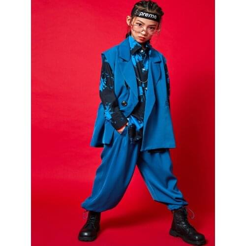 Kids Boy Girl Streetwear Hip Hop Casual Suits Sets Vest Pant Children Stage Fashion Show Dance Clothing Tracksuit Teens Costumes