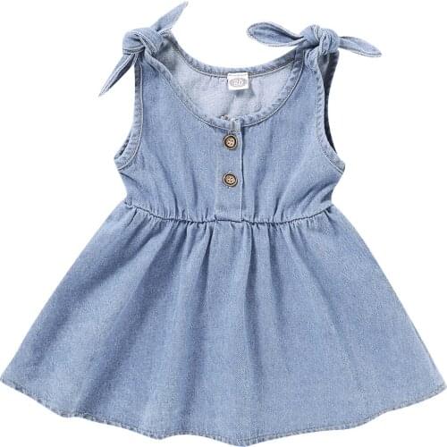 1-4Years Kid Girls Sleeveless Buttons Dress Summer Solid Color Dress for Kids Baby Girls