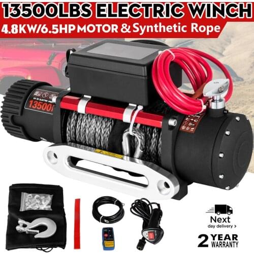 12V Remote Control SingleLine 13500LBS Electric Synthetic Rope Winch Recovery