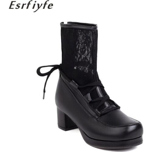 ESRFIYFE 2021 New Womens Ankle Boots Autumn Winter Boots Stylish Bud Silk Lady Party Shoes High Heel Platforms Botas Large Size