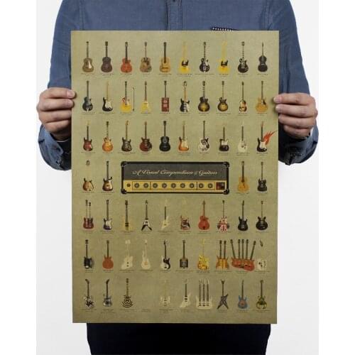 Guitar Collection Vintage Poster Bar Cafe Kraft Paper Vintage Wallpaper Wall Stickers Home 51.5X36cm Decorative Paintings