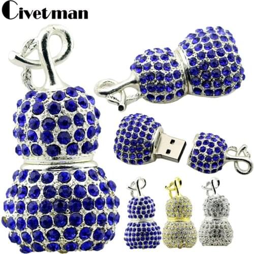 Crystal Usb Flash Drive Jewelry Diamond Necklace Bottle Gourd Shape Pendrive 4GB 8GB 16GB 32GB 64GB 128GB USB Stick Memoria Disk