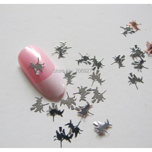 MS195-1 100pcs Silver Cute Halloween Witch Metal Sticker Nail Art Metal Sticker Nail Art Decoration Non-adhesive Sticker