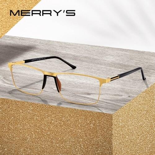 MERRYS Men Square Ultralight Titanium Alloy Optical Glasses Frame Male Eye Myopia Prescription Eyeglasses TR90 Nose Pads S2036