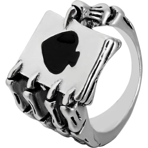 Punk Vintage Mens Stainless Steel Ring Trends Eagle Claw Skull Ring Claw Playing Card Ring For Men Fashion Jewelry Accessories