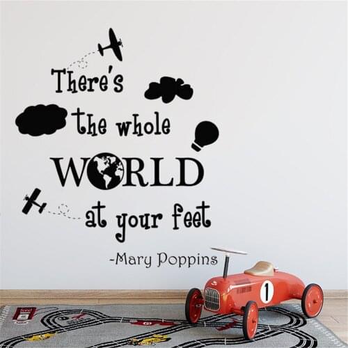 Wall Decal Theres The Whole World At Your Feet Quote Vinyl Removable Stickers Poster Kids Room Nursery Art Murals Decor DW7390