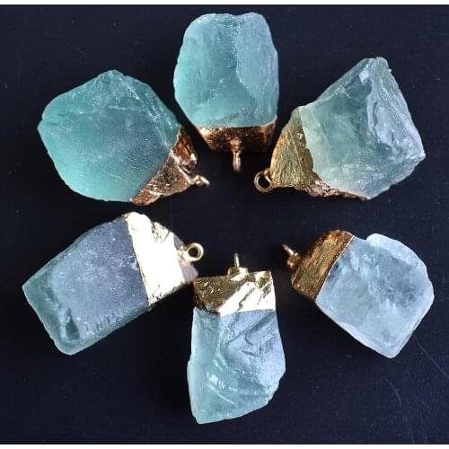 2020 high quality hot sale natural stone green fluorite Irregular pendants for jewelry making 6pcs/lot Wholesale free shipping