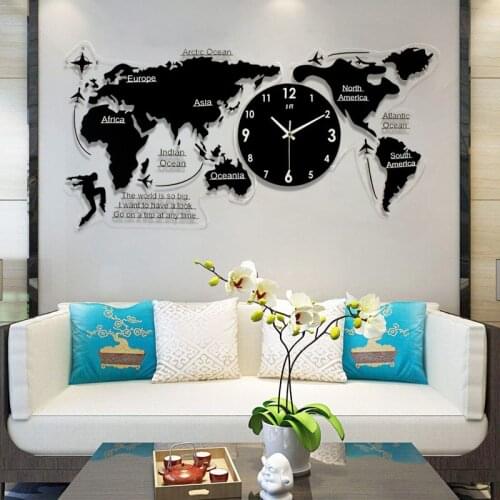 New World Map Clock Atmospheric Living Room Wall Clock Simple Acrylic Wall Clock Modern Nordic Clock Quartz Clock