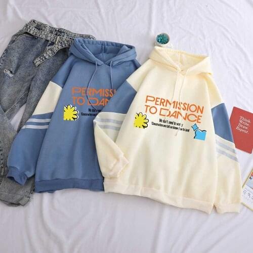 Fall Winter Fashion Women Fleece Hoodies Bangtan Boys Permission To Dance Printing Letter Korean Harajuku Spell Color Sweatshirt