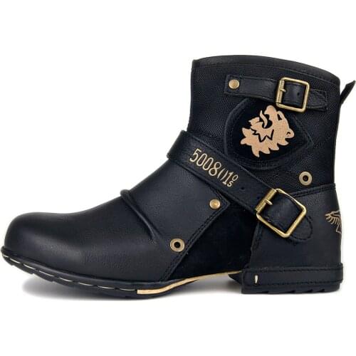 OTTO 2018 New Punk Genuine Leather Men Ankle Boots Lace Up Mens Military Cowboy Boots High Top Strap Breathable Cool Men Shoes