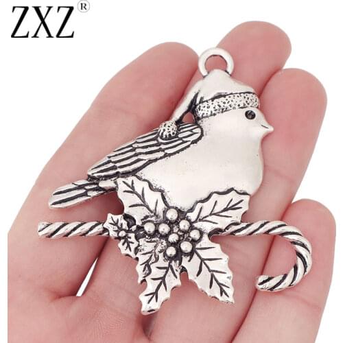 ZXZ 2pcs Tibetan Silver Large Bird Charms Pendants for Necklace Jewellery Making Accessories 62x59mm