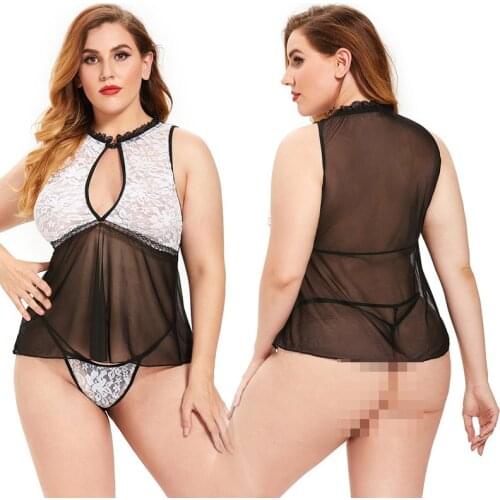 Plus Size Fat MM Fun Pajamas Sexy Semi Transparent Lace Sexy Dress For Sex European Clothing Q422