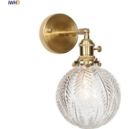 Carved Glass Ball Wall Lamp Copper LED Wall Light Switch Nordic Bedroom Bathroom Lights Home Lighting Applique Murale Luminaire