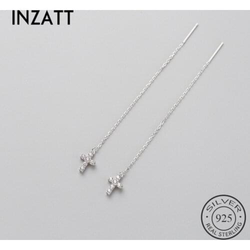 INZATT Trendy Real 925 Sterling Silver Tassel Dangle Earrings Zircon Cross Minimalist Brincos For Women Accessories Jewelry Gift