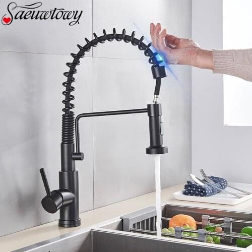 Black Deck Installation Touch Sensitive Kitchen Faucet Pull Out Kitchen Tap 360 ° Rotatble Spring Sensor Basin Faucet