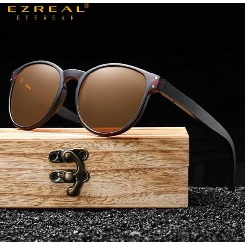 EZREAL Polarized Sunglasses Men Women Brand Wooden Sunglasses Women Round frame Classic Sunglasses Oculos De Sol UV400