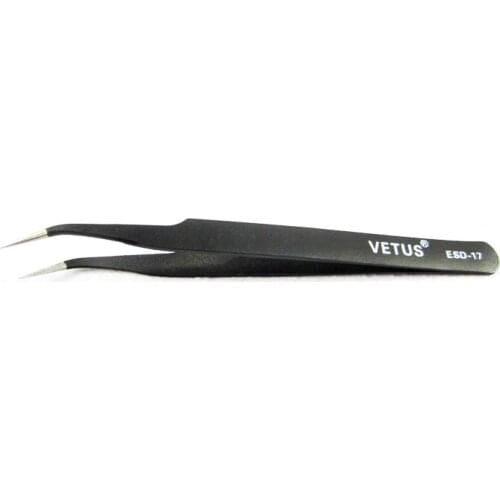 VETUS BGA Precision ESD Stainless Steel Anti-static Tweezers SMD Reworking Soldering Hand Tools ESD10-17