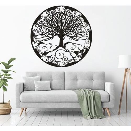 Life Circle Tree Vinyl Wall Sticker Home Bedroom Décor Yoga Mandala Style Wall Decal Tree With Clounds Vinyl Muarls Poster AZ800