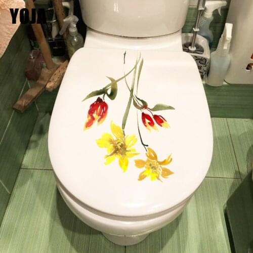 YOJA 16.5X22.1CM Watercolor Yellow Flower Home Room Wall Stickers Mural Bathroom Toilet Decor T1-1319