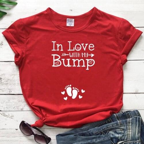 In Love With My Bump T-shirt Funny Women Pregnancy Announcement Tee Shirt Top Cute 90s Graphic Valentine Gift Tshirt For New Mom