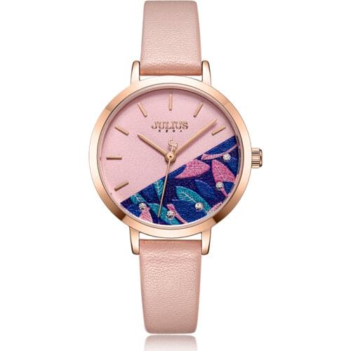 3D Printing Flower Lady Womens Watch MIYOTA Quartz Hours Fashion Woman Clock Leather Bracelet Girls Birthday Julius Gift Box