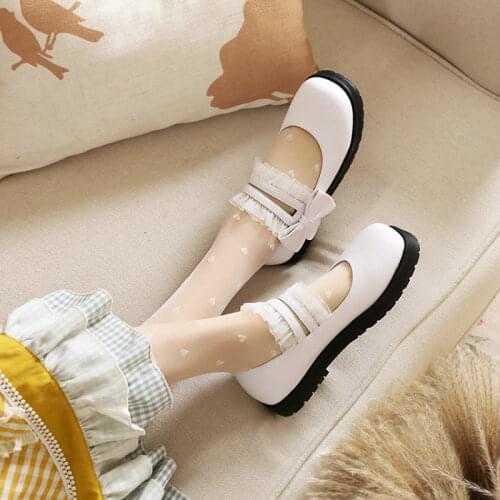 Sianie Tianie Autumn Round Toe Cosplay Girls Shoes Thick Sole JK Lolita Japanese Women Mary Janes Flats With Lace Ruffle Size 45