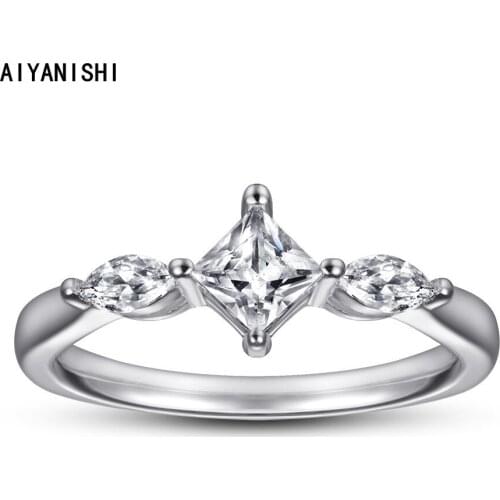 AIYANISHI Classic Lovers Three stone Ring 925 Sterling Silver Sona Promise Wedding Band Rings for Women Bridal Party Finger Gift