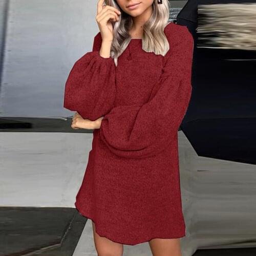 S-2XL Women Winter Dress Long Sleeve Knit Sweater Clothes Casual Ladies Dresses Autumn Female Costume