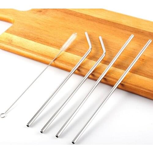 100sets Reusable Metal Drinking Straws Stainless Steel Sturdy Bent Straight Drinking Straw with Cleaning Brush #23865