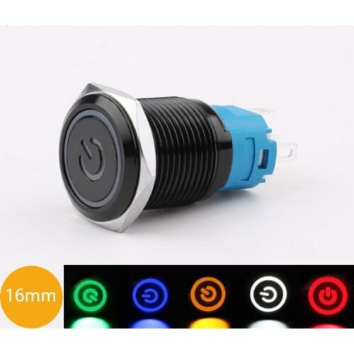 16mm Black Oxide Metal Push Button Switch with LED Lamp Waterproof Car / Computer Modification Momentary/Latching 3V 6V 12V 220V