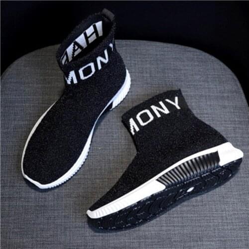 2021 Fashion Sneakers Stretch Fabric Women Boots Ankle Martin Boots Wedges Shoes Woman Casual Breathable Non-slip Ladies Shoes