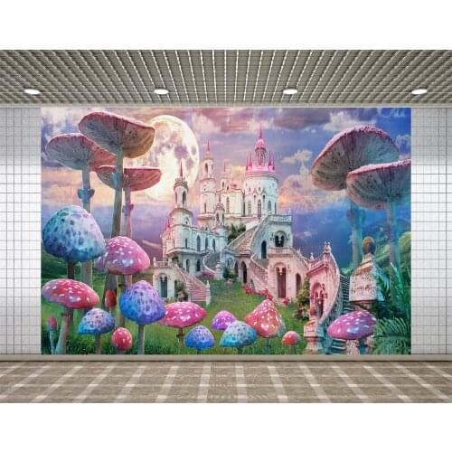 Lyavshi Photography Backdrop Alice in wonderland watercolor castle mushrooms Birthday Party Children photo background studio