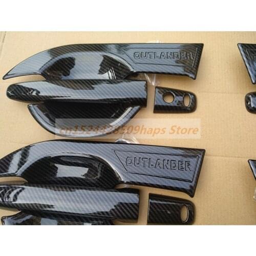 Carbon Fiber Printed Car Door Handle Cover Bowl Mouling Trim For Mitsubishi Outlander 2016 2017 2018 2019 Styling Accessories