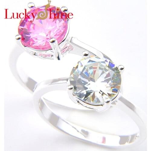Luckyshine Fashion For Women Rings White Round Cubic Zirconia Silver Bride Engagement Wedding Rings Jewelry Size 7-9