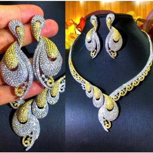 SORAMOORE Precious Luxury Sparkling CZ Jewelry Set Drop Necklace Earrings Bangle Ring 4 PCS For Women Bridal Wedding Jewelry