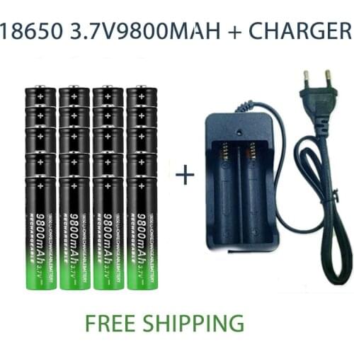 18650 Battery Rechargeable Battery 3.7V 18650 9800mAh Capacity Li-ion Rechargeable Battery For Flashlight Torch Battery+Charger
