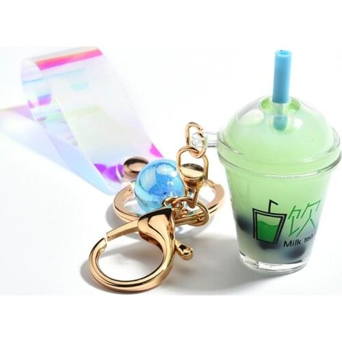 Cute Mini Bottle Keychain Diy Milk Tea Keyring Moving Liquid Bag Charm Jewelry Accessories Women Luxury Cool Gift Wholesale