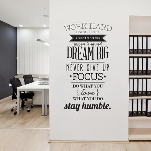 Fashion Work Hard Dream Big Inspirational Quote Wall Art Sticker DIY Home Decor Decal