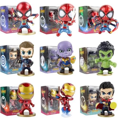 Avengers Infinity War Q Version Doll Hulk Doctor Strange Iron Man Spiderman PVC Super Hero Figure Model Decoration Toys