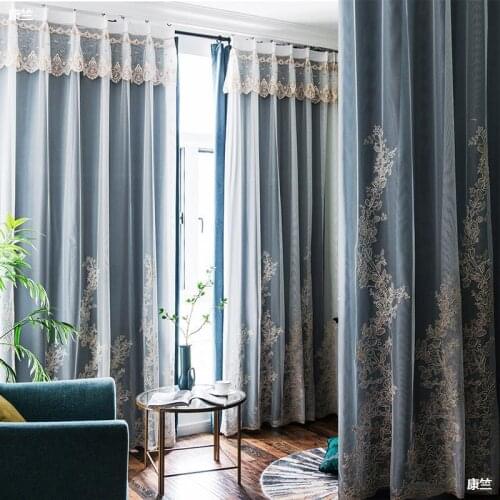 New AmericanCurtains for Living Dining Room Bedroom French Nordic Light Luxury Modern Velvet Double Embroidered European Curtain