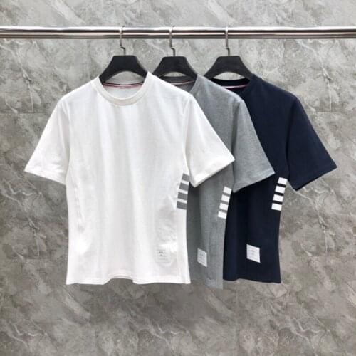 2021 New Luxury Brand T-Shirt Cotton Men Short Sleeve Casual Clothing Loose TB Solid Striped Summer O-Neck Shirts
