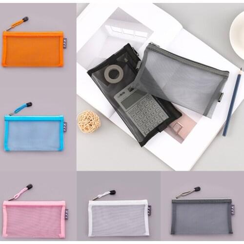 20x12cm Casual Transparent Mesh Cosmetic Storage Bag Clear Zipper Stationery Bag Nylon Makeup Portable Travel Toiletries Handbag