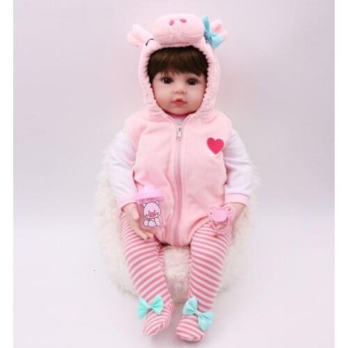 19inch 48cm Reborn Doll Lifelike Silicone Baby Doll Gift Toy Pig Vest Outfit
