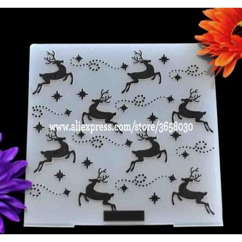 Christmas Deer Star Plastic Embossing Folder For Scrapbook DIY Album Card Tool Plastic Template 15.3x15.3cm 8071012