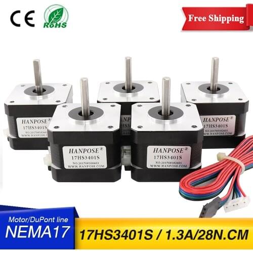 5PCS 17HS3401S- 4-lead NEMA 17 28N.cm 1.3A Stepper Motor 42mm Two Phase Hybrid Stepper Motor High Qualtiy