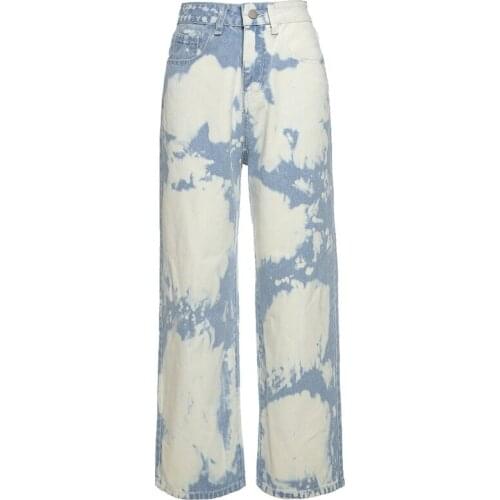 Tie Dye Print Wide Leg Jeans Women Spring 2021 Fashion Contrast Color High Waist Baggy Jeans Women Casual Loose Blue Denim Pants